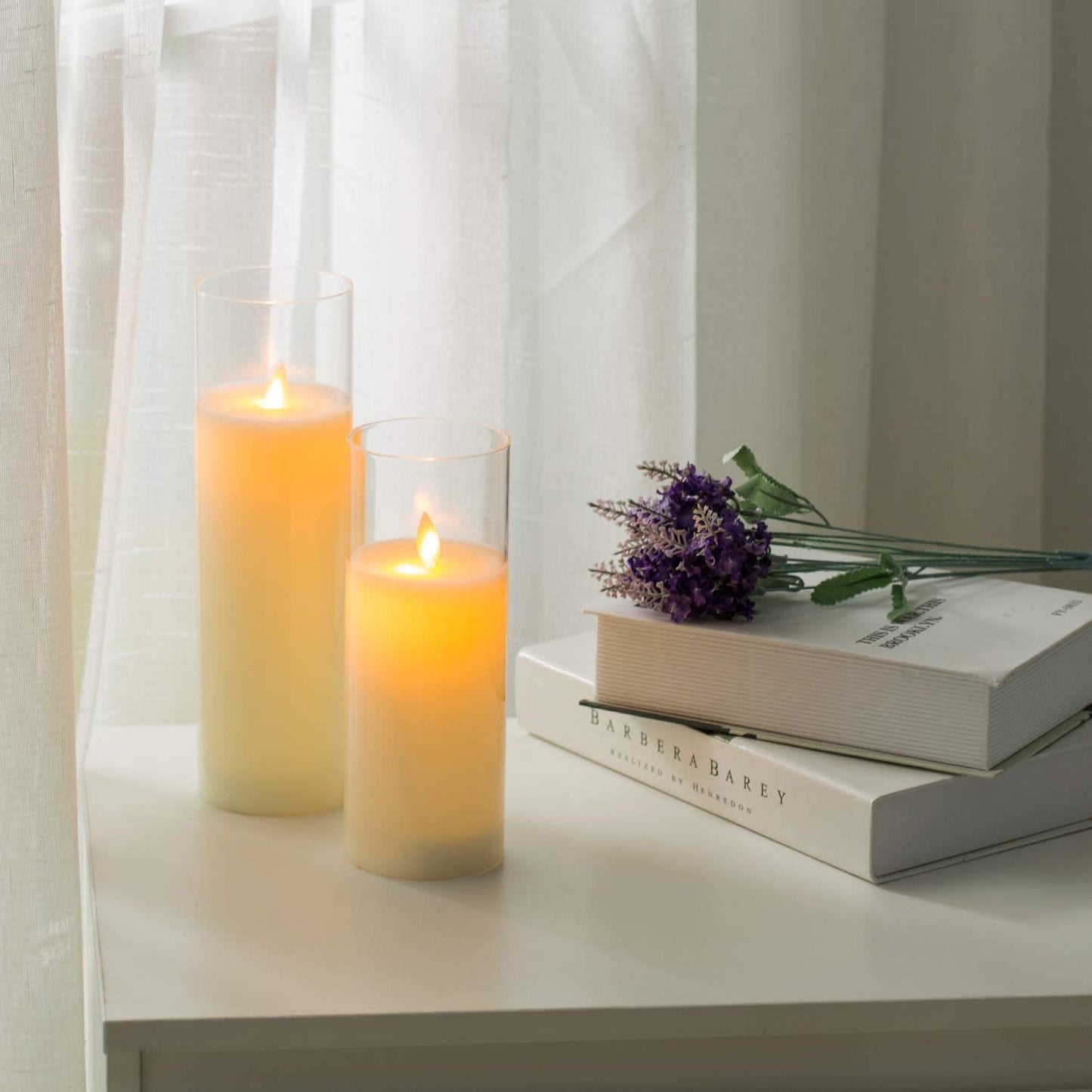 Glass Flameless Candles 8" 10" 12" Battery Operated Real Wax Pillars Glass LED Candles With Remote Control Cycling Timer