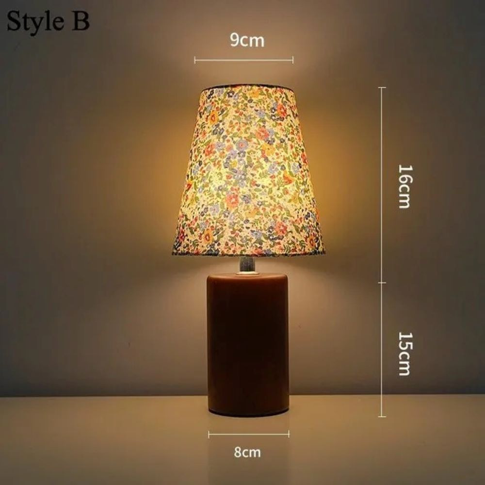 Vintage Fabric Table Lamp with Remote & Dimmable LED - Wooden Bedside Night Light for Bedroom, Living Room, Study (USB Powered, 3 Colors Adjustable, 3W Warm/White/Natural Light)