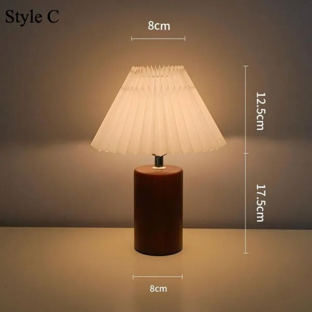 Vintage Floral Fabric Table Lamp with Wooden Base, Adjustable Light Color and Brightness, USB Powered, Simple Retro Style LED Light for Bedroom Living Room Office (Cylindrical)
