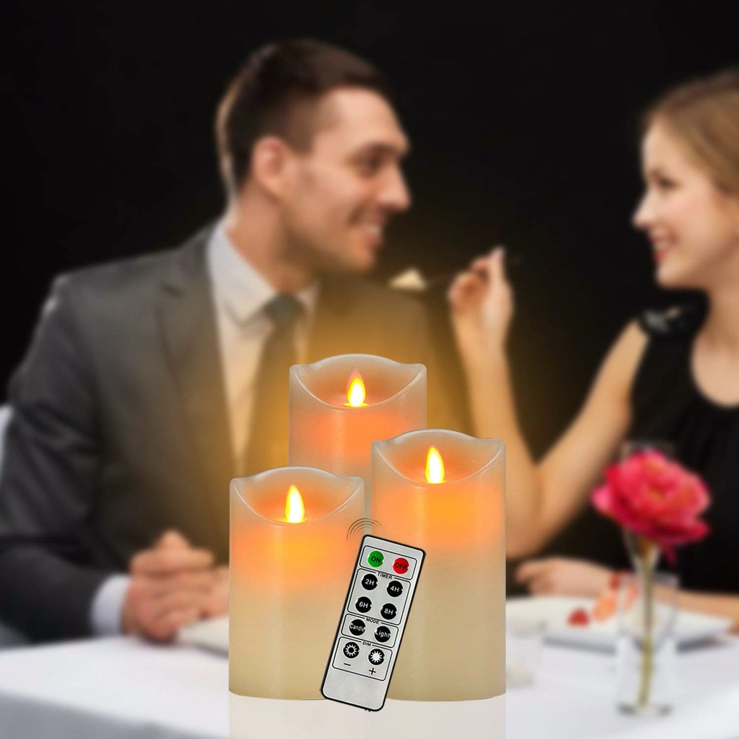 LED Flameless Candle Pillars Real Wax & Moving Flame Wick Flickering Candle with Remote Control Timer, Diameter 3"