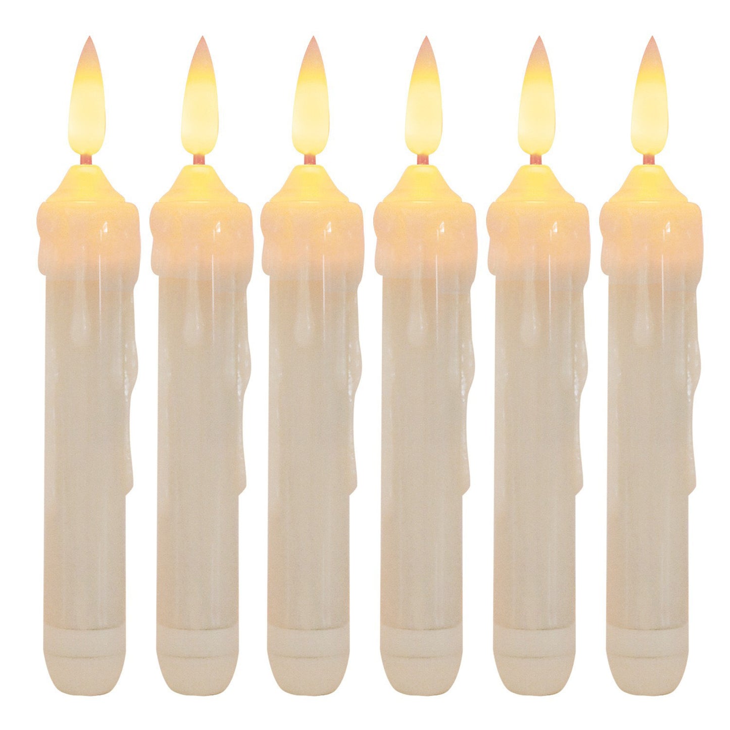 6-Pack, Warm White/Yellow Flashing LED Taper Candles with 3D Flickering Flame - Battery Operated Flameless Candles for Weddings, Christmas, Halloween Decorations