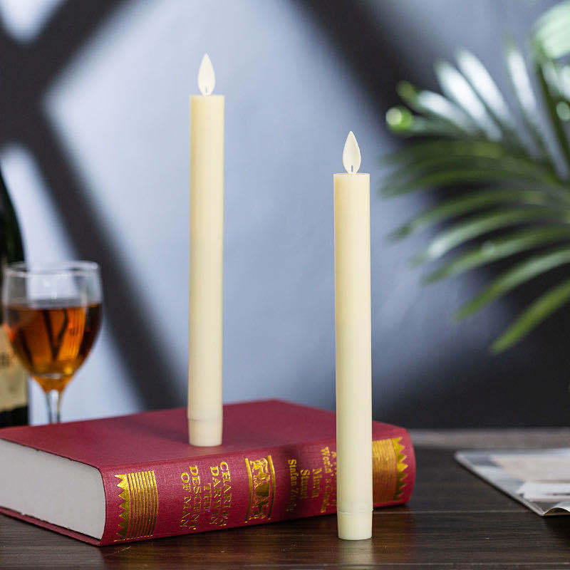 9" Moving Flame Taper Candles with Remote and Timer, Flameless LED Candlesticks Flickering with Moving Wick, Christmas Decorations Ivory