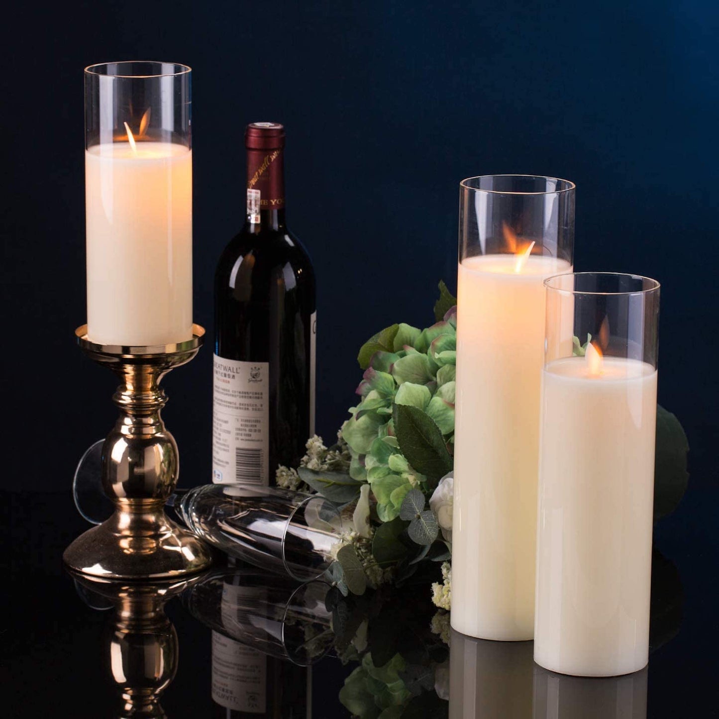 Glass Flameless Candles 8" 10" 12" Battery Operated Real Wax Pillars Glass LED Candles With Remote Control Cycling Timer
