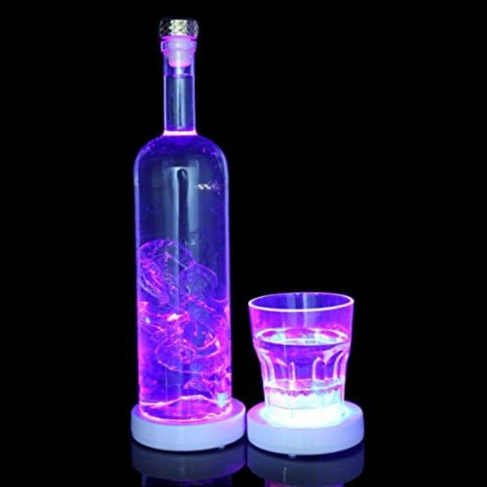 LED Coaster Flashing Round Shape Light Up Beer Wine Glass Drinking Bottle Cup Luminous Mat Home Party Club Bar Supply Circular Gravity-Sensing LED Coaster - 7-Color Changing, White/Black (Battery Power)