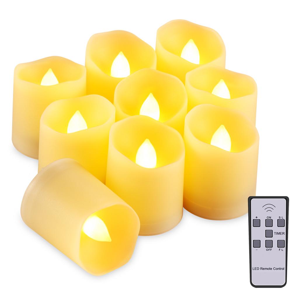 Flameless Candles Tea Lights with Remote Timer Fake Warm White Flame Candles Battery Operated Candle 150 Hours - 9 PCS 1.55" x 1.75"