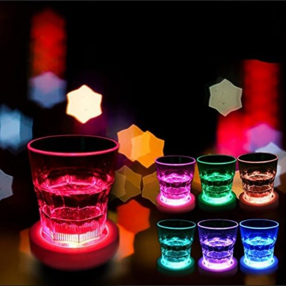 LED Coaster Flashing Round Shape Light Up Beer Wine Glass Drinking Bottle Cup Luminous Mat Home Party Club Bar Supply Circular Gravity-Sensing LED Coaster - 7-Color Changing, White/Black (Battery Power)