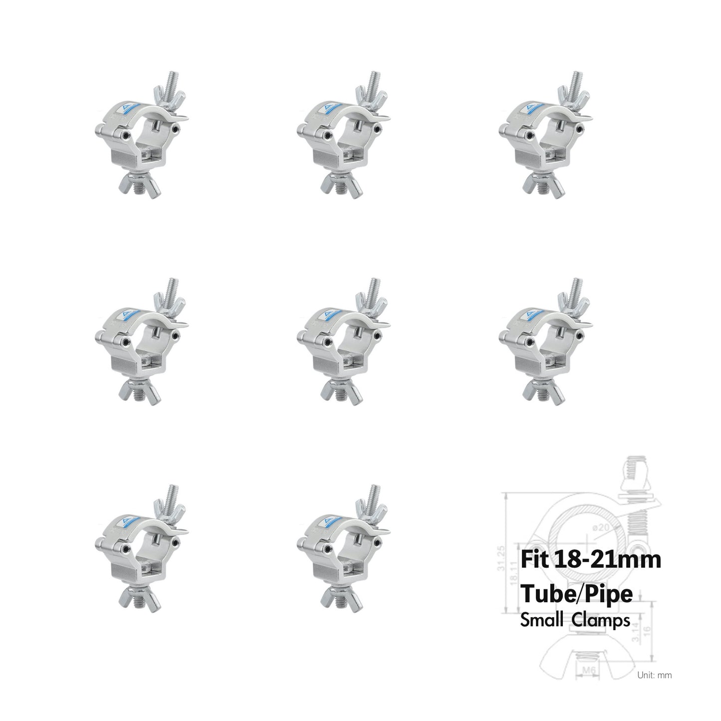 8 Packs Stage Light O Clamp MINI360 Clamp 10 KG Load Capacity Aluminum Truss Clamp for 18-21mm Tubing