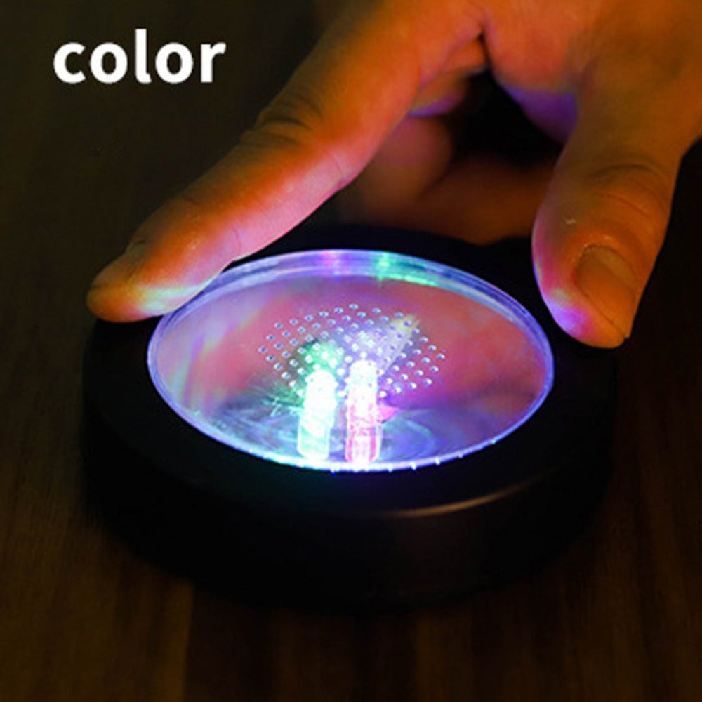 LED Coaster Flashing Round Shape Light Up Beer Wine Glass Drinking Bottle Cup Luminous Mat Home Party Club Bar Supply Circular Gravity-Sensing LED Coaster - 7-Color Changing, White/Black (Battery Power)