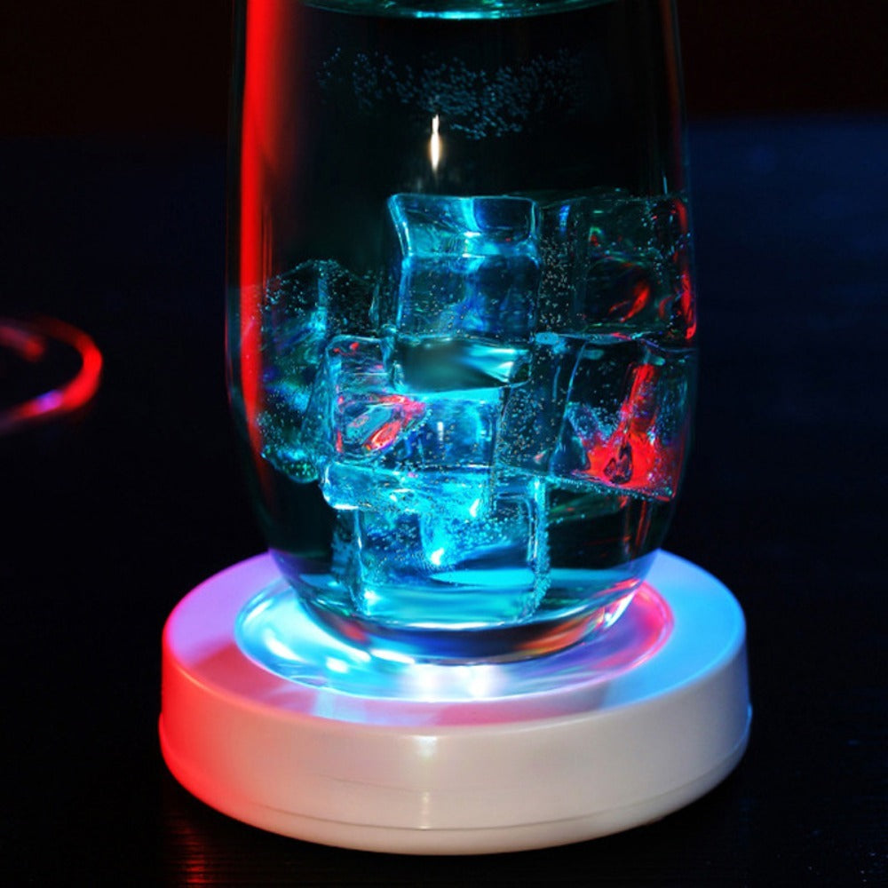 LED Coaster Flashing Round Shape Light Up Beer Wine Glass Drinking Bottle Cup Luminous Mat Home Party Club Bar Supply Circular Gravity-Sensing LED Coaster - 7-Color Changing, White/Black (Battery Power)