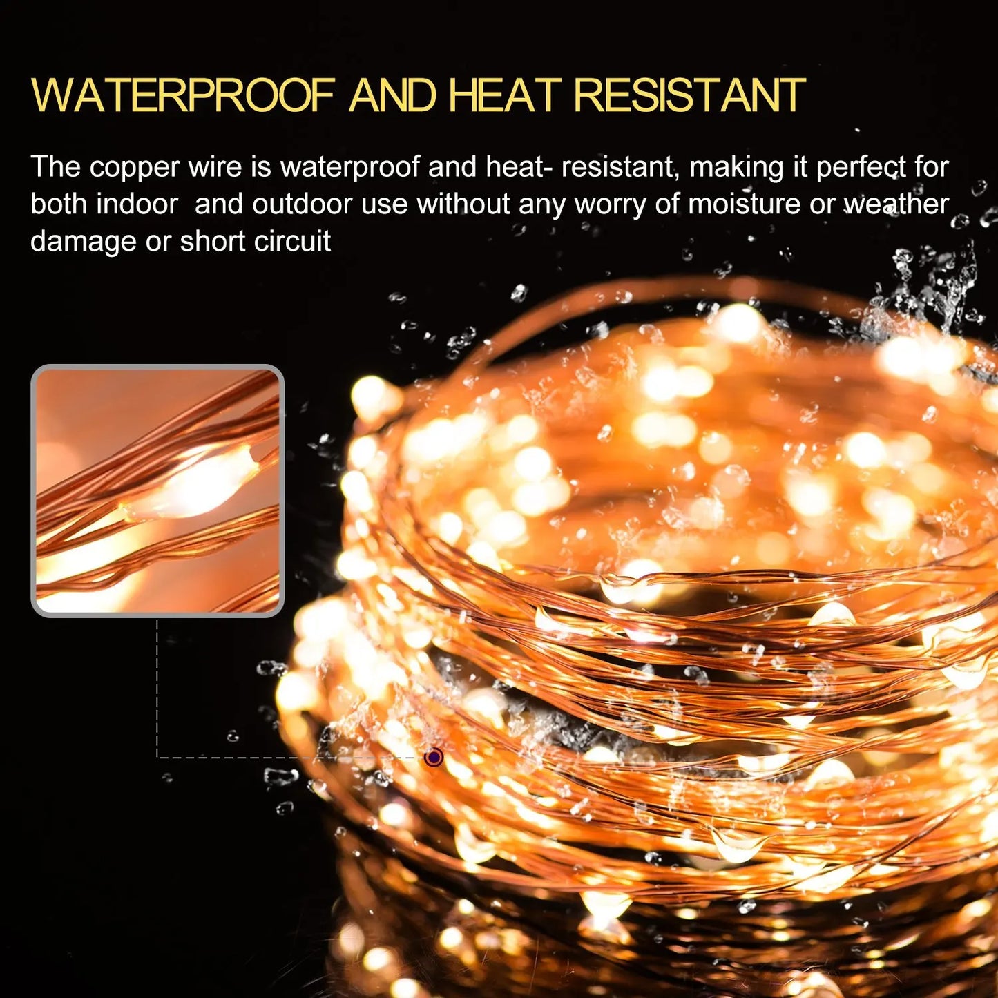 10 m LED String Lights 33 FT with 100 LEDs Waterproof Decorative Lights for Bedroom Patio Parties Copper Wire Lights Warm White