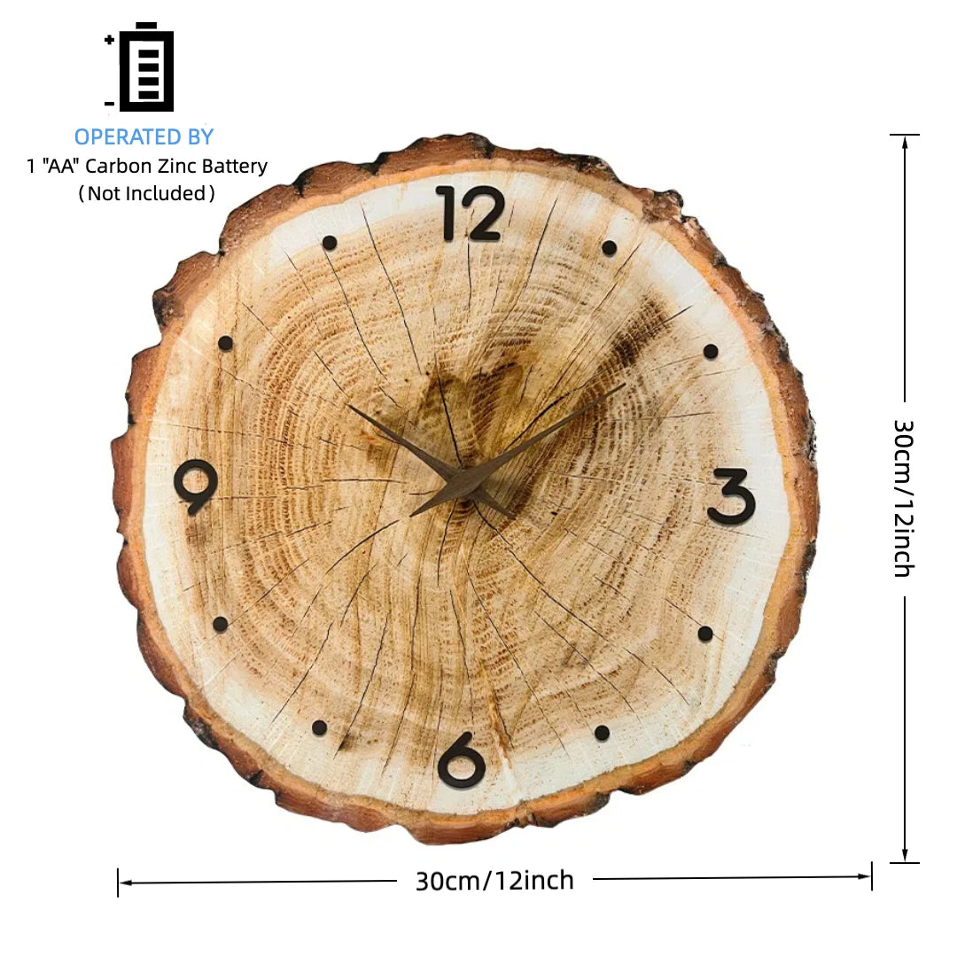 Wall Clock for Living Room Decor Rustic Wall Clocks Battery Operated 12 Inch Brown Annual Ring Wall Clock Non Ticking
