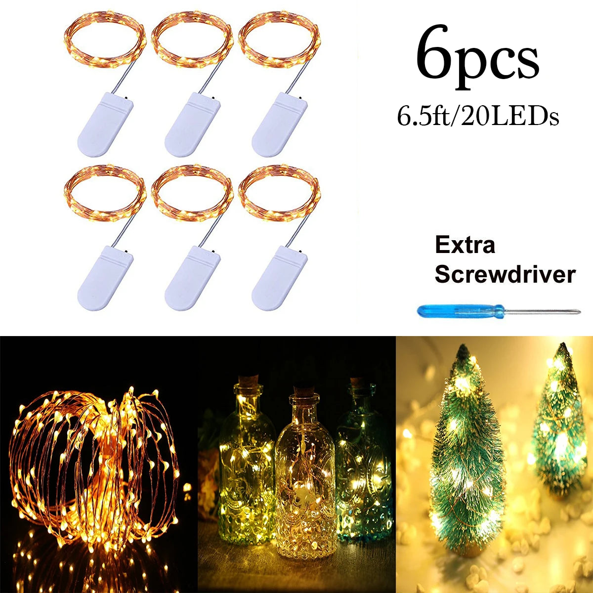 6 PCS 6.5ft LED Fairy String Lights Battery Operated Waterproof 20 LEDs Flexible Firefly Starry Moon Lights for Wedding Festival