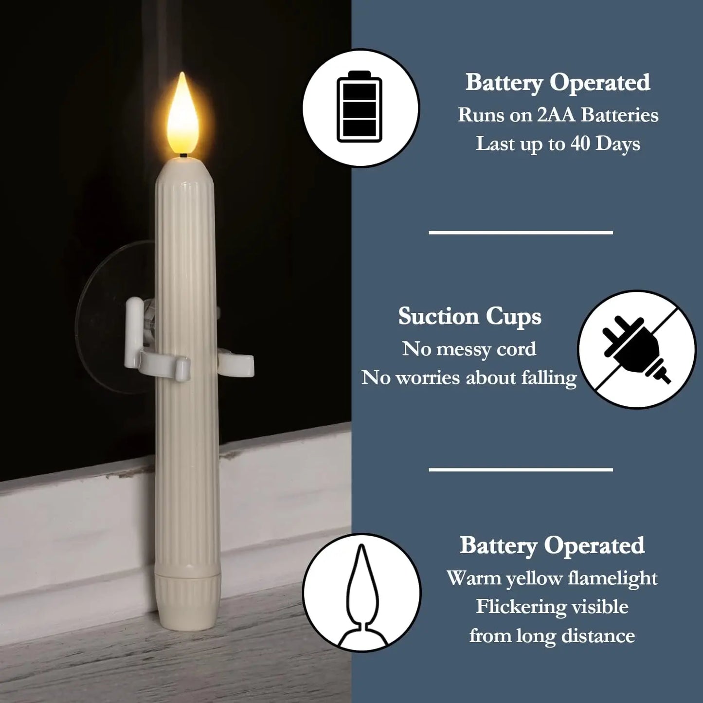 6Pcs LED Window Candles with Dusk to Dawn Sensor Battery Operated Ivory Candlesticks Suction Cups for Christmas Roman Column