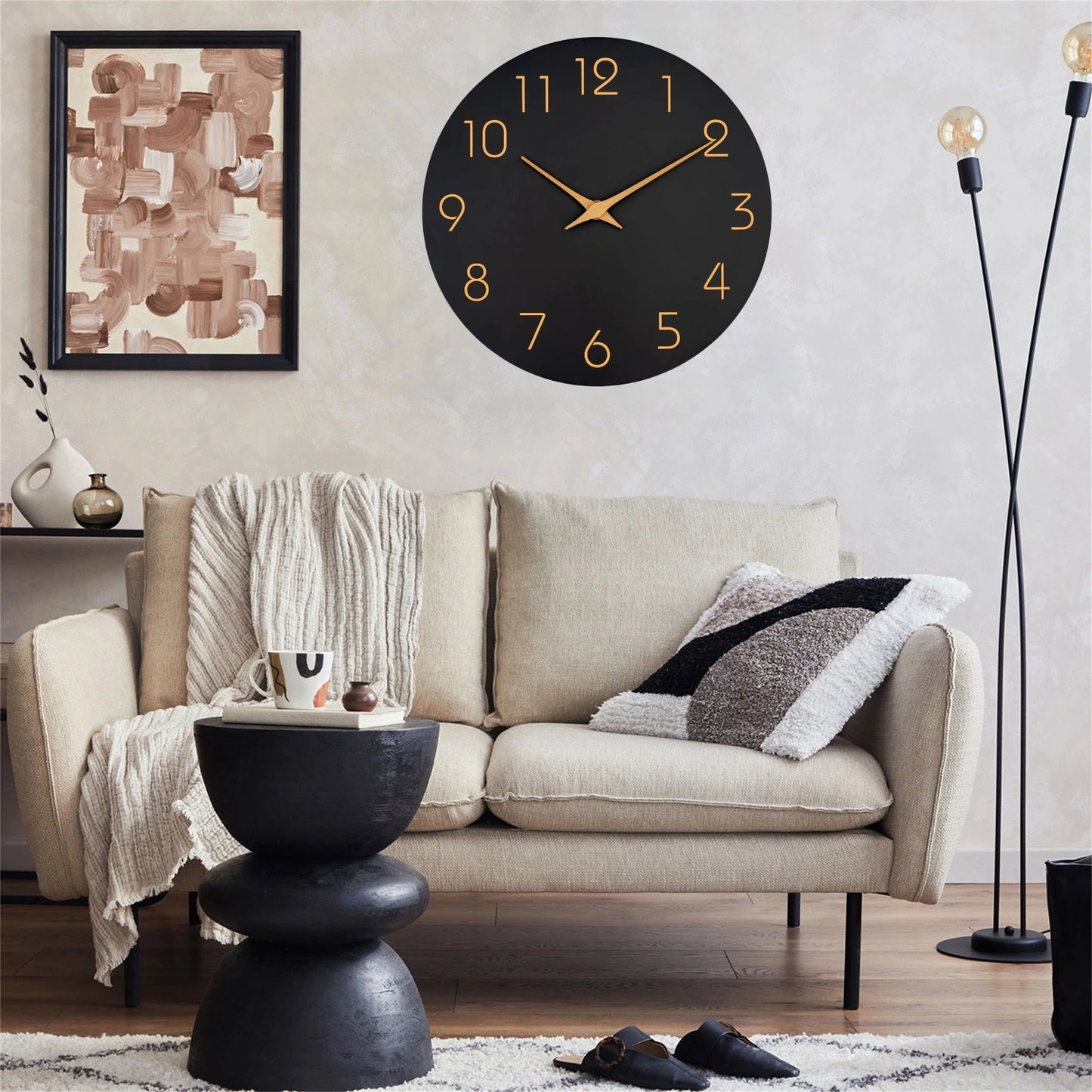 12 Inch Modern Wall Clock Battery Operated Silent Non Ticking Clock Decorative for Living Room Office Home School(Black)