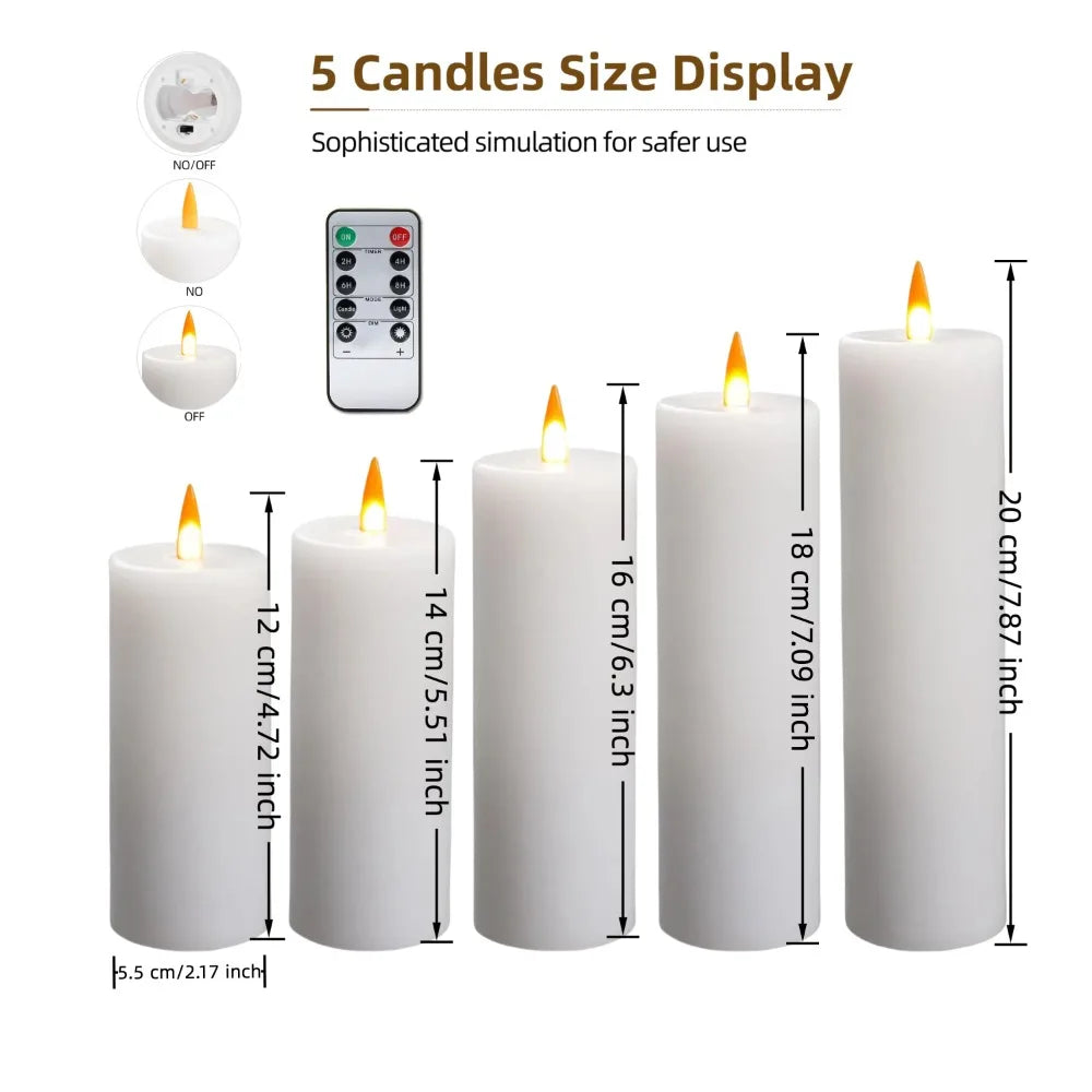 5 Pack Flameless LED Candles with Remote Control 3D Dancing Flame Effect Real Wax Design Battery Operated Warm White Light