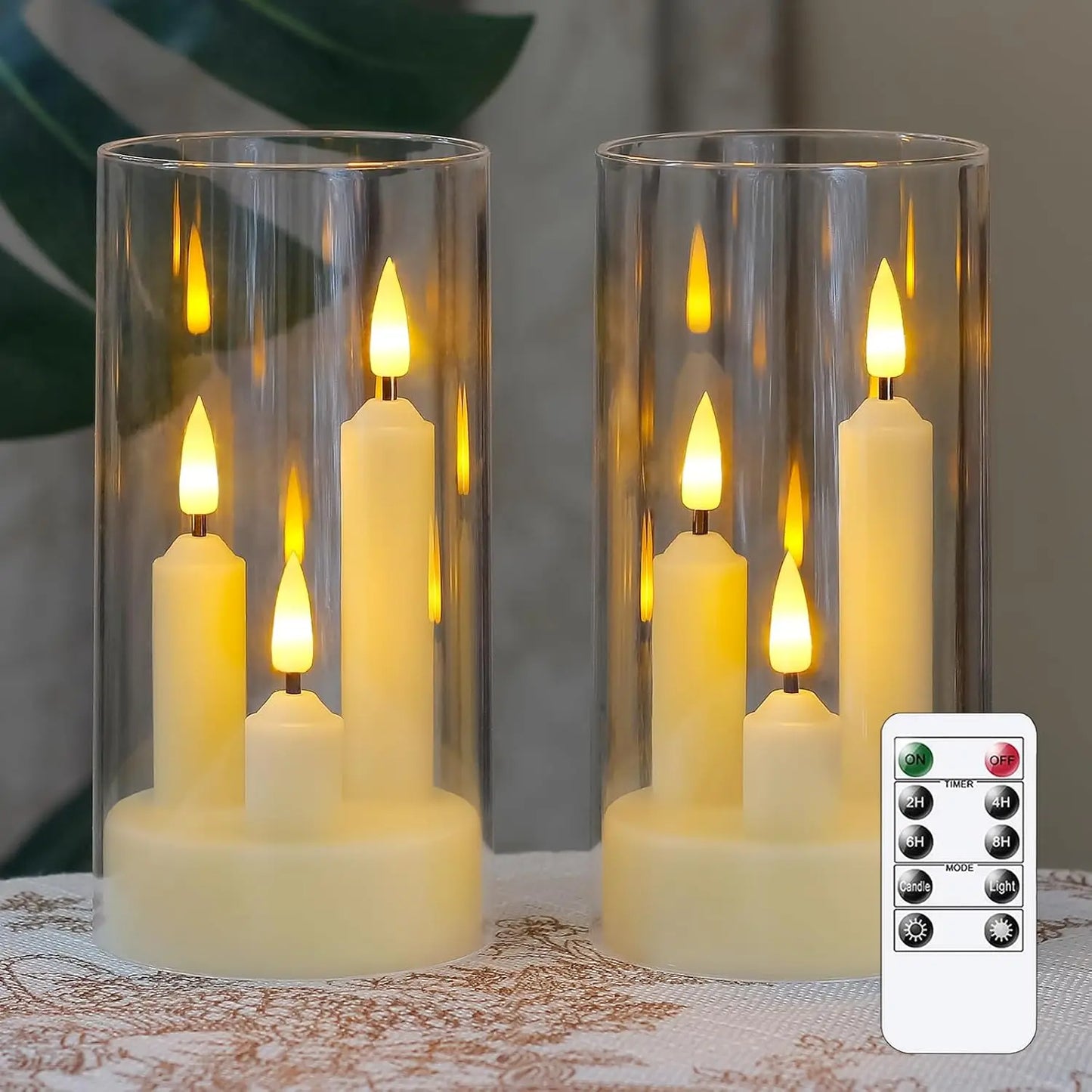 3 in 1 Flameless Taper Short Candles with 10 Key Remote Control and Timer, Battery Operated Pack of 2 Perfect Home Décor