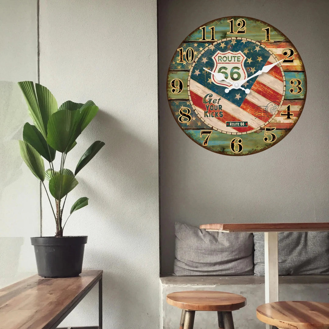12 Inch Retro Wooden Wall Clock Farmhouse Silent Non-Ticking MDF Battery Operated Quartz Clock Rustic Art Decor for Romm Kitchen