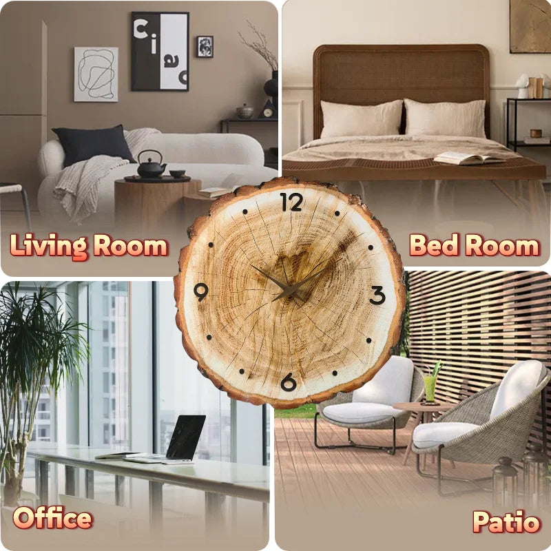 Wall Clock for Living Room Decor Rustic Wall Clocks Battery Operated 12 Inch Brown Annual Ring Wall Clock Non Ticking