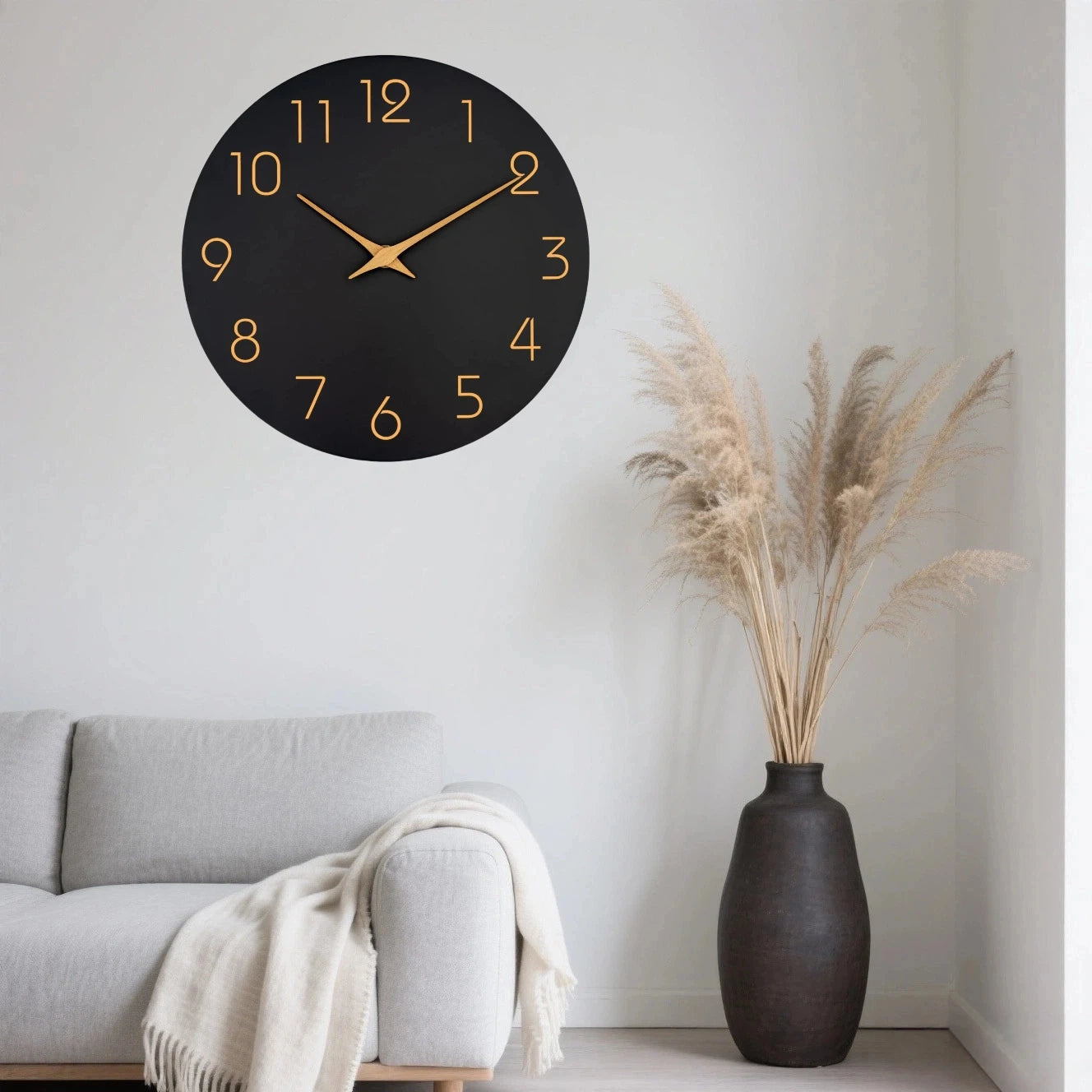 12 Inch Modern Wall Clock Battery Operated Silent Non Ticking Clock Decorative for Living Room Office Home School(Black)