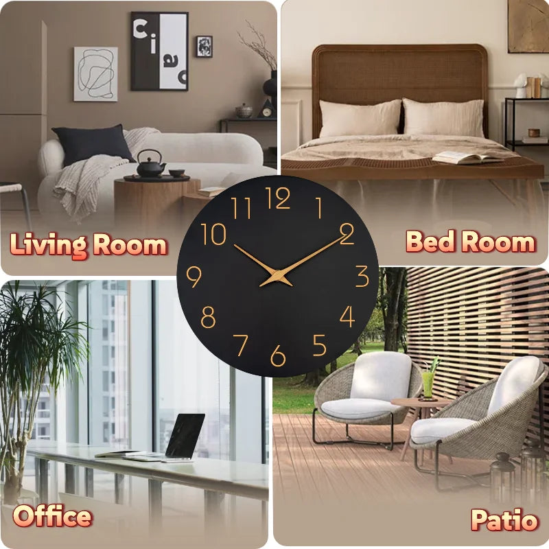 12 Inch Modern Wall Clock Battery Operated Silent Non Ticking Clock Decorative for Living Room Office Home School(Black)