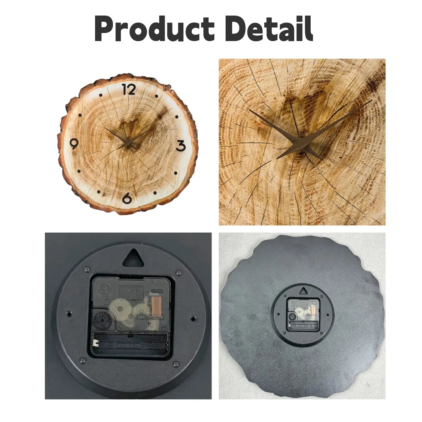 Wall Clock for Living Room Decor Rustic Wall Clocks Battery Operated 12 Inch Brown Annual Ring Wall Clock Non Ticking