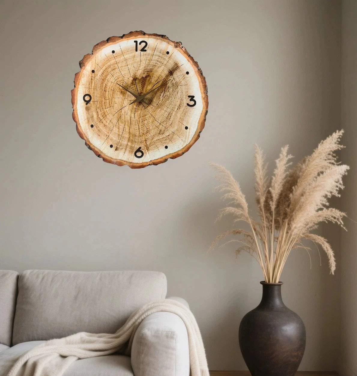 Wall Clock for Living Room Decor Rustic Wall Clocks Battery Operated 12 Inch Brown Annual Ring Wall Clock Non Ticking