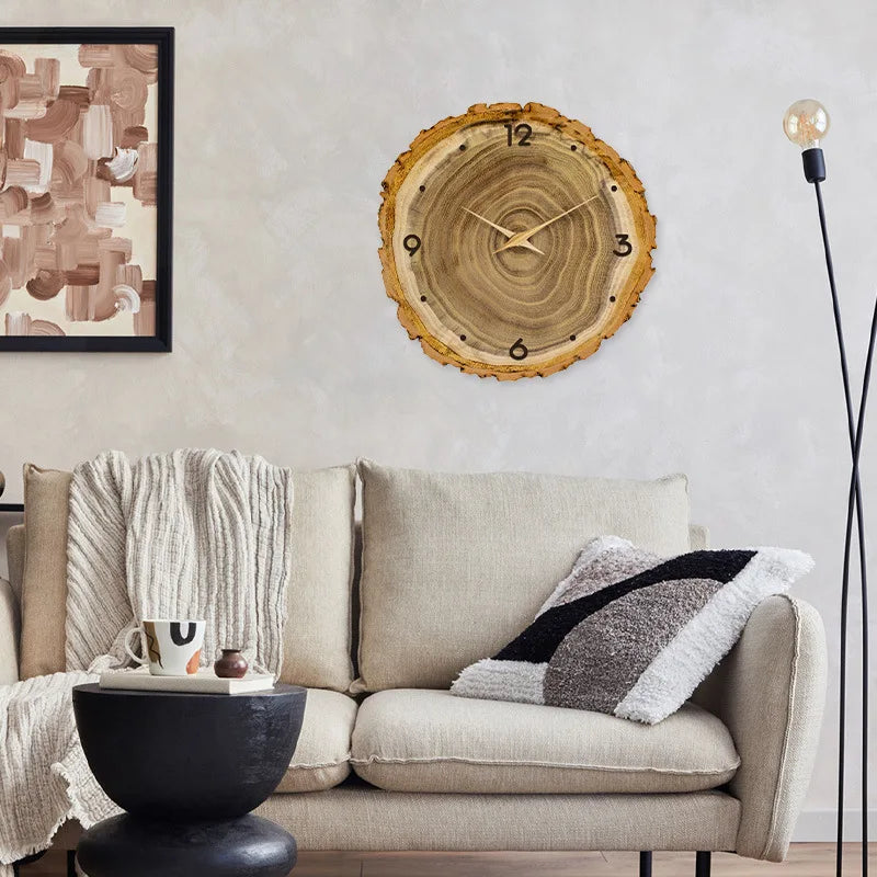 Wall Clock for Living Room Decor 12 Inch Rustic Wall Clocks Battery Operated Brown Annual Ring Wall Clock Non Ticking