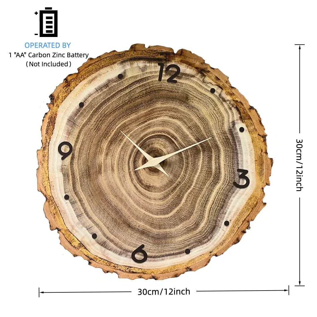Wall Clock for Living Room Decor 12 Inch Rustic Wall Clocks Battery Operated Brown Annual Ring Wall Clock Non Ticking