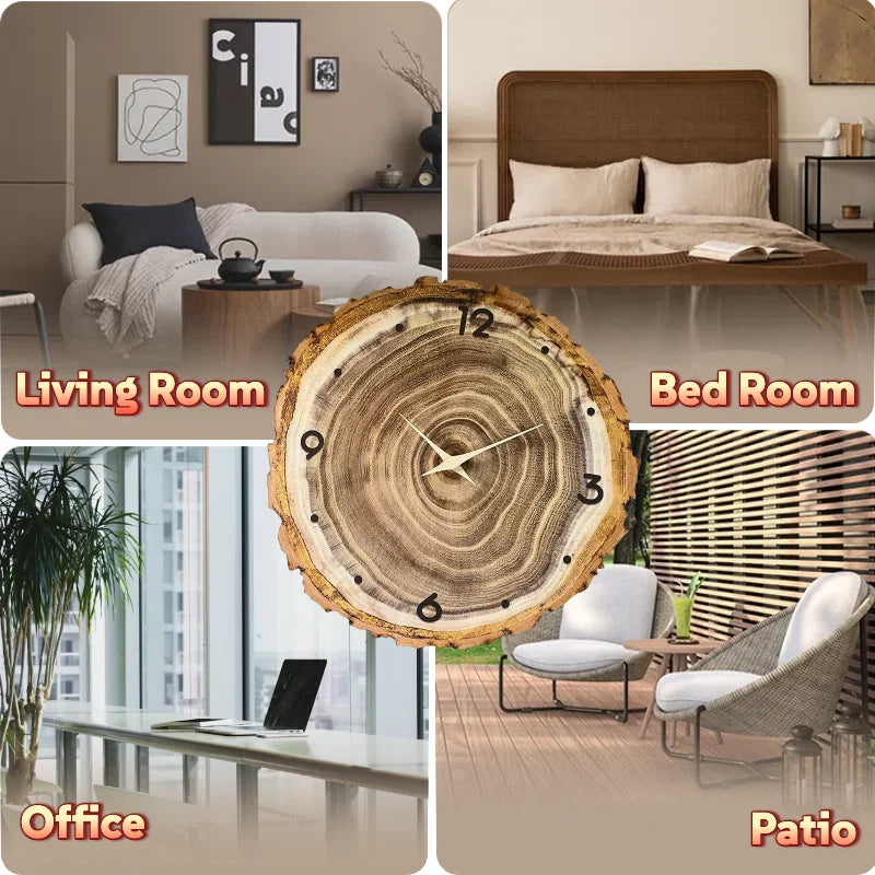 Wall Clock for Living Room Decor 12 Inch Rustic Wall Clocks Battery Operated Brown Annual Ring Wall Clock Non Ticking