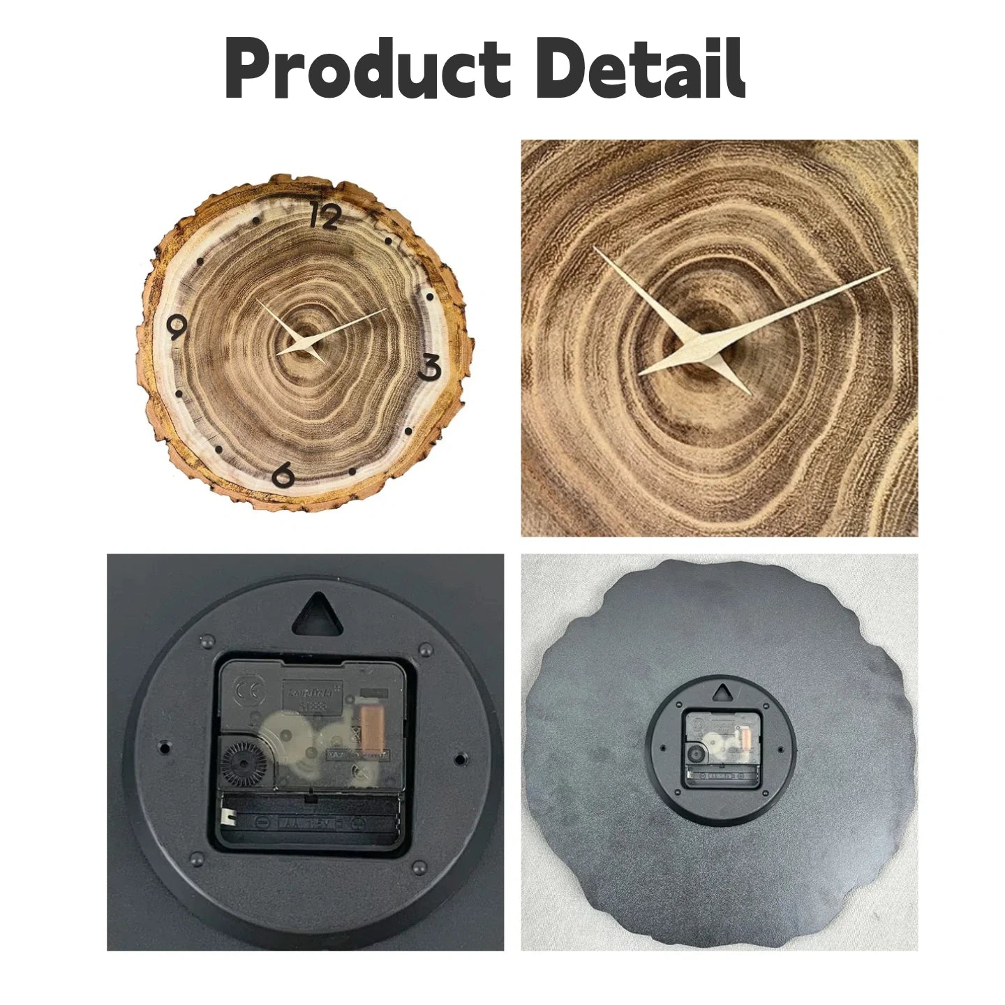 Wall Clock for Living Room Decor 12 Inch Rustic Wall Clocks Battery Operated Brown Annual Ring Wall Clock Non Ticking