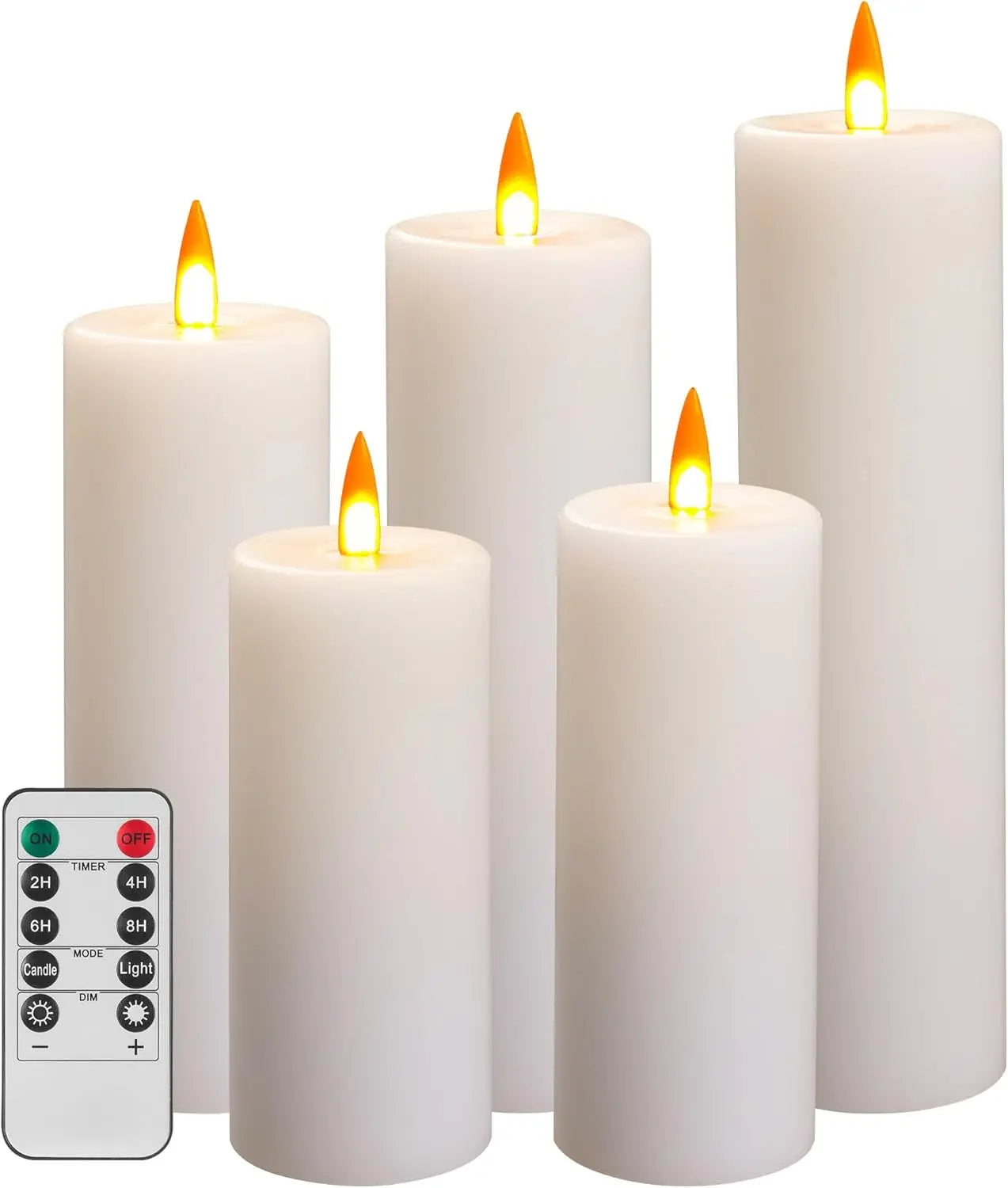 5 Pack Flameless LED Candles with Remote Control 3D Dancing Flame Effect Real Wax Design Battery Operated Warm White Light