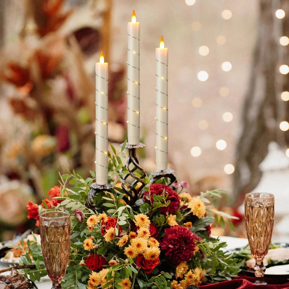 Flameless Candle with Built-in Star String Light 11-Button Remote Control Battery Powered Christmas Home & Wedding Decoration