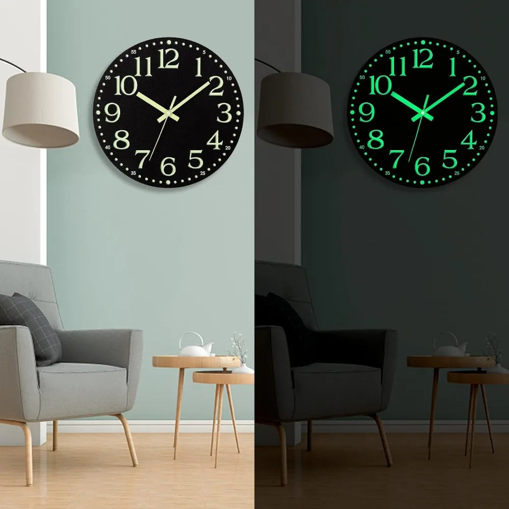 Luminous Wall Cloc,12 Inch Silent Non-Ticking Battery Operated Clock, Lighted Wall Clock Decoration for Bedroom