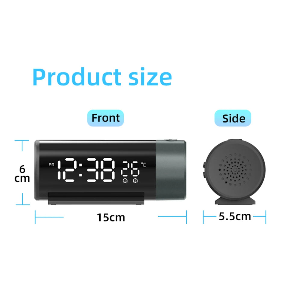 Projection Digital Alarm Clock with 180° Rotatable Projector, Clear LED Display4-Level Brightness Dimmer for Bedroom