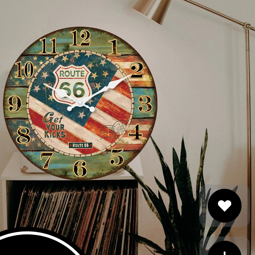 12 Inch Retro Wooden Wall Clock Farmhouse Silent Non-Ticking MDF Battery Operated Quartz Clock Rustic Art Decor for Romm Kitchen