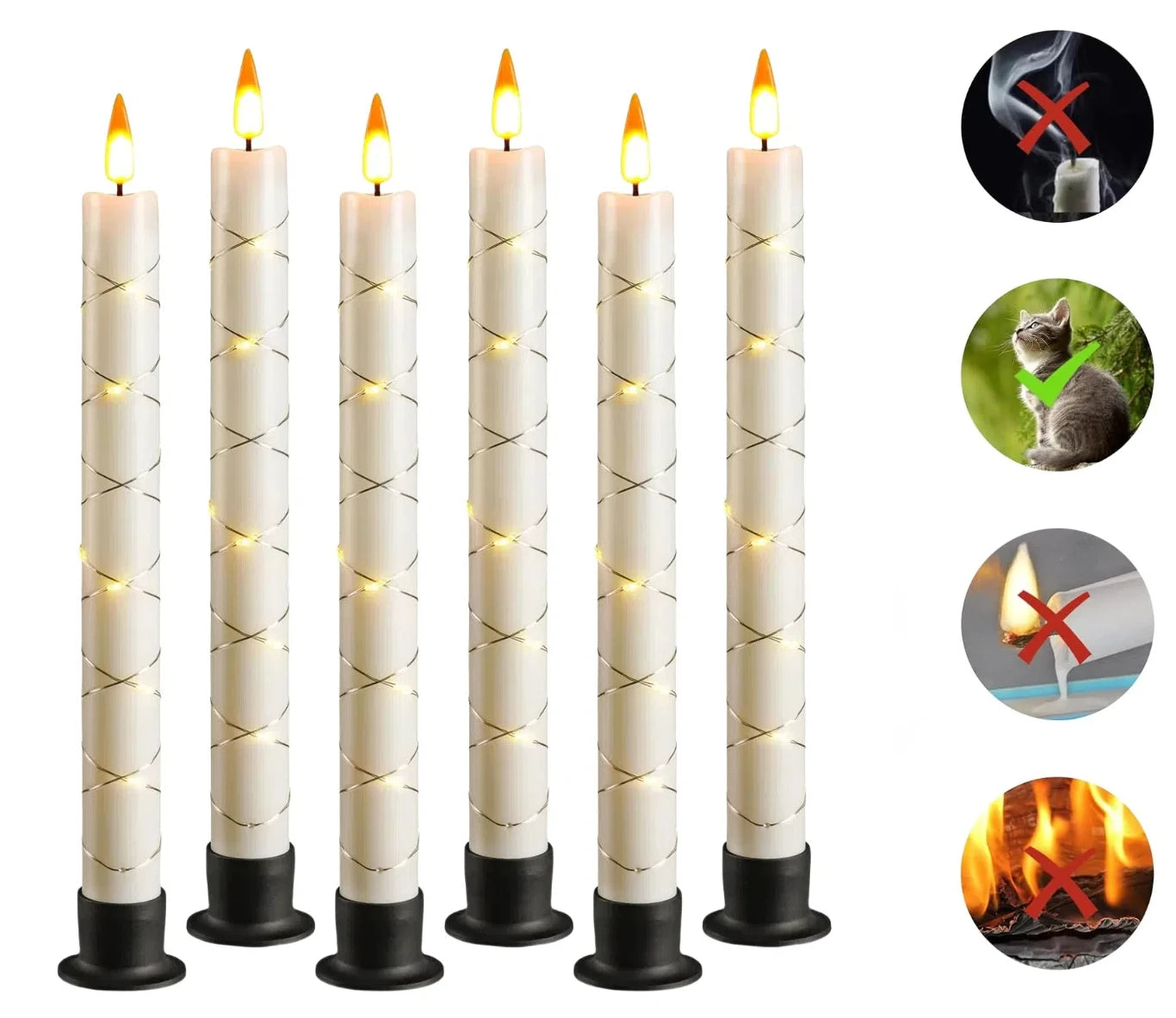 Flameless Candles with Remote Control & Timer, Surround String Lights, Battery Powered Free Black Bases for Home Décor Christmas