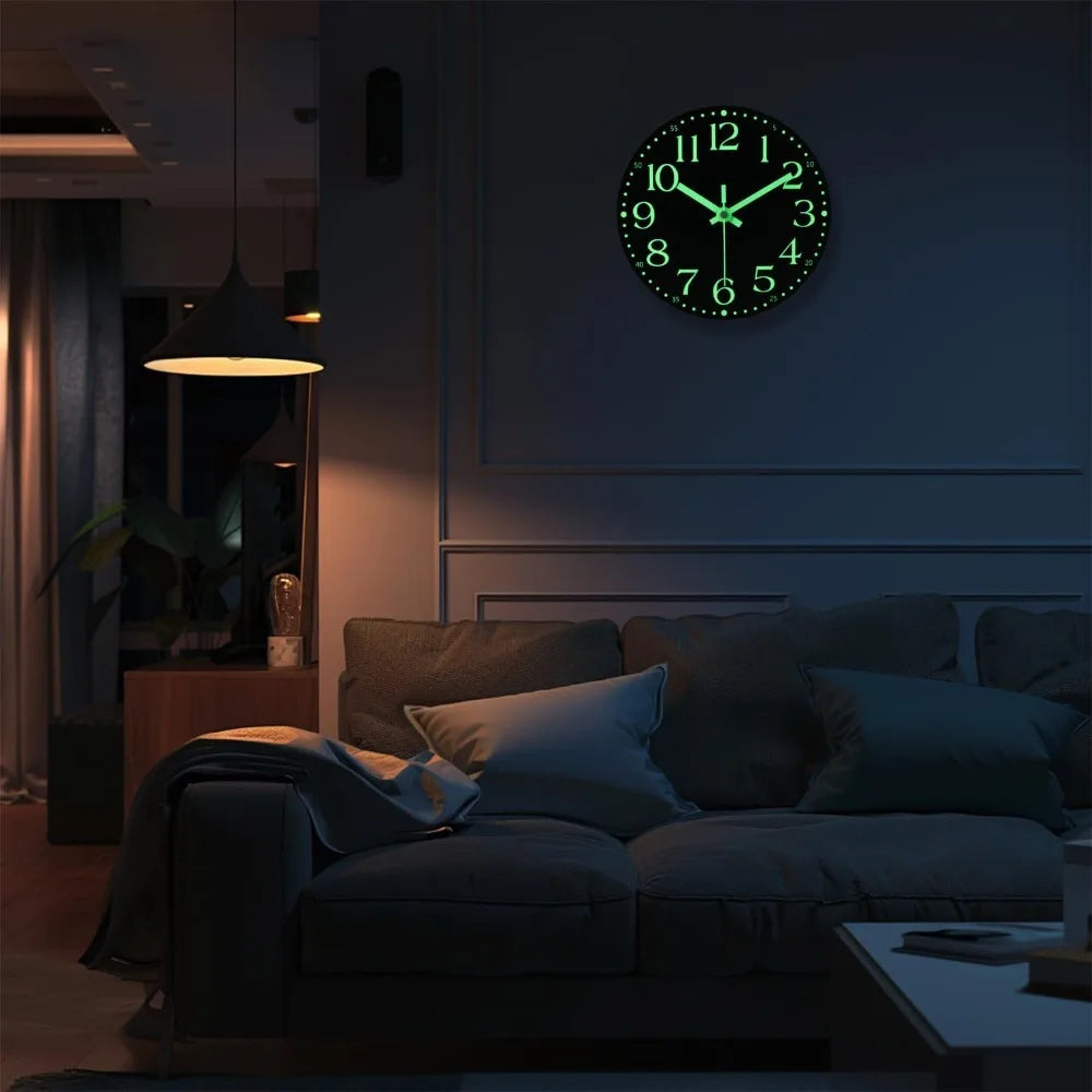 Luminous Wall Cloc,12 Inch Silent Non-Ticking Battery Operated Clock, Lighted Wall Clock Decoration for Bedroom