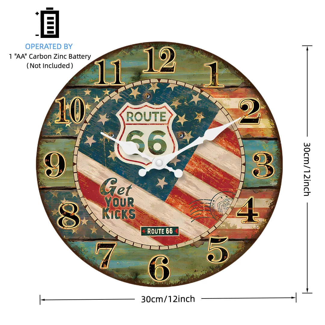 12 Inch Retro Wooden Wall Clock Farmhouse Silent Non-Ticking MDF Battery Operated Quartz Clock Rustic Art Decor for Romm Kitchen