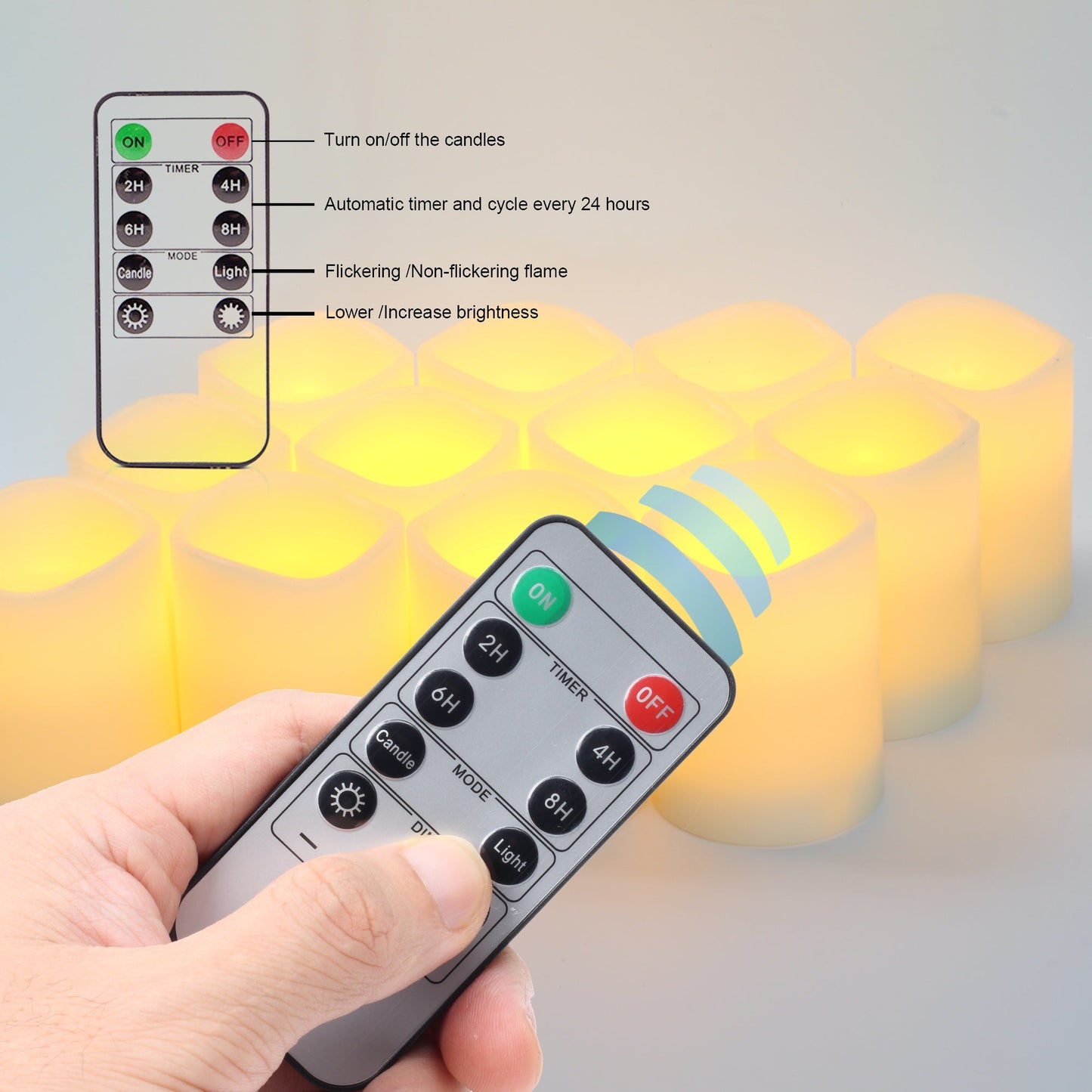 Pack of 12 Flameless Candles Real Wax Ivory LED Candles Φ3” x 4” Flickering Amber Flame Pillar Candles with Remote Control Timer