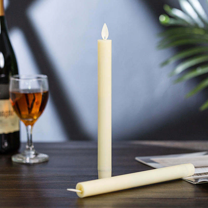 9" Moving Flame Taper Candles with Remote and Timer, Flameless LED Candlesticks Flickering with Moving Wick, Christmas Decorations Ivory