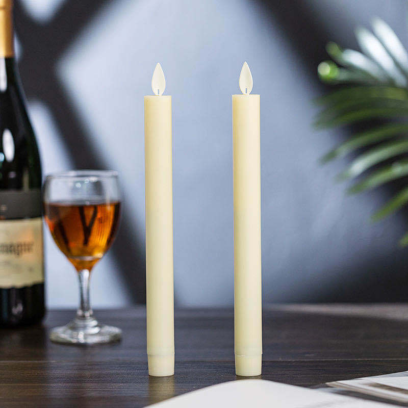9" Moving Flame Taper Candles with Remote and Timer, Flameless LED Candlesticks Flickering with Moving Wick, Christmas Decorations Ivory