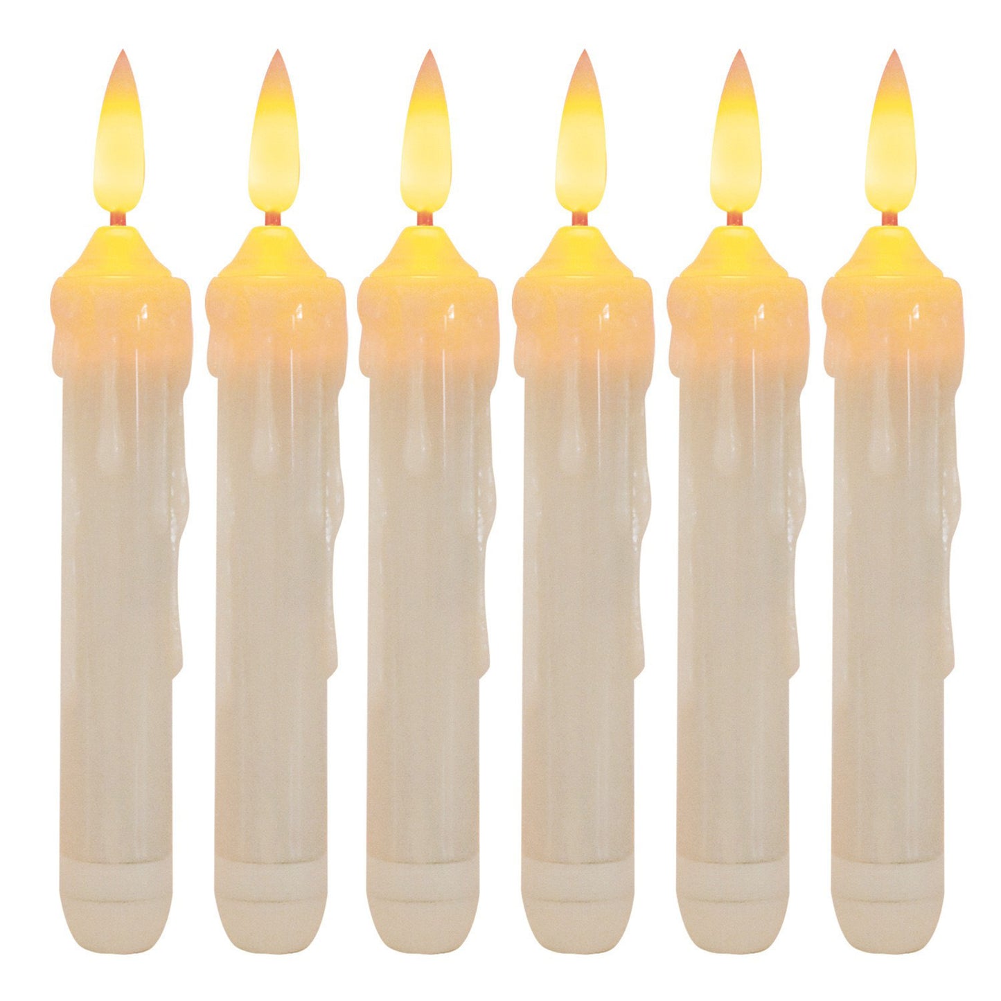 6-Pack, Warm White/Yellow Flashing LED Taper Candles with 3D Flickering Flame - Battery Operated Flameless Candles for Weddings, Christmas, Halloween Decorations