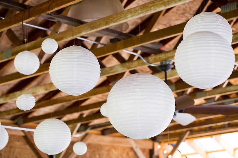 20 Pcs White Round Paper Lanterns for Weddings, Birthdays, Parties and Events - Assorted Sizes of 6", 8", 10", 12" (5 of Each Size)