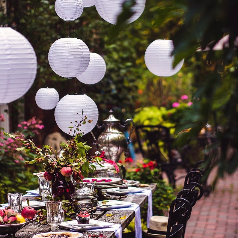20 Pcs White Round Paper Lanterns for Weddings, Birthdays, Parties and Events - Assorted Sizes of 6", 8", 10", 12" (5 of Each Size)