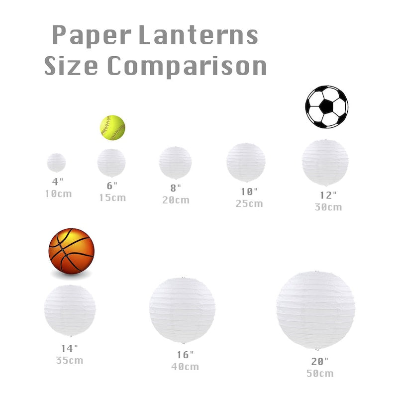 20 Pcs White Round Paper Lanterns for Weddings, Birthdays, Parties and Events - Assorted Sizes of 6", 8", 10", 12" (5 of Each Size)