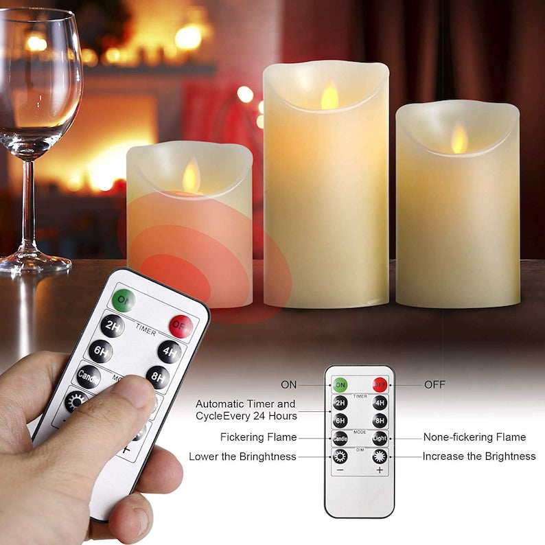 Flameless Candles Set of 5 (Φ3") LED Pillars Real Wax & Moving Flame Wick Flickering Candle with Remote Control Timer