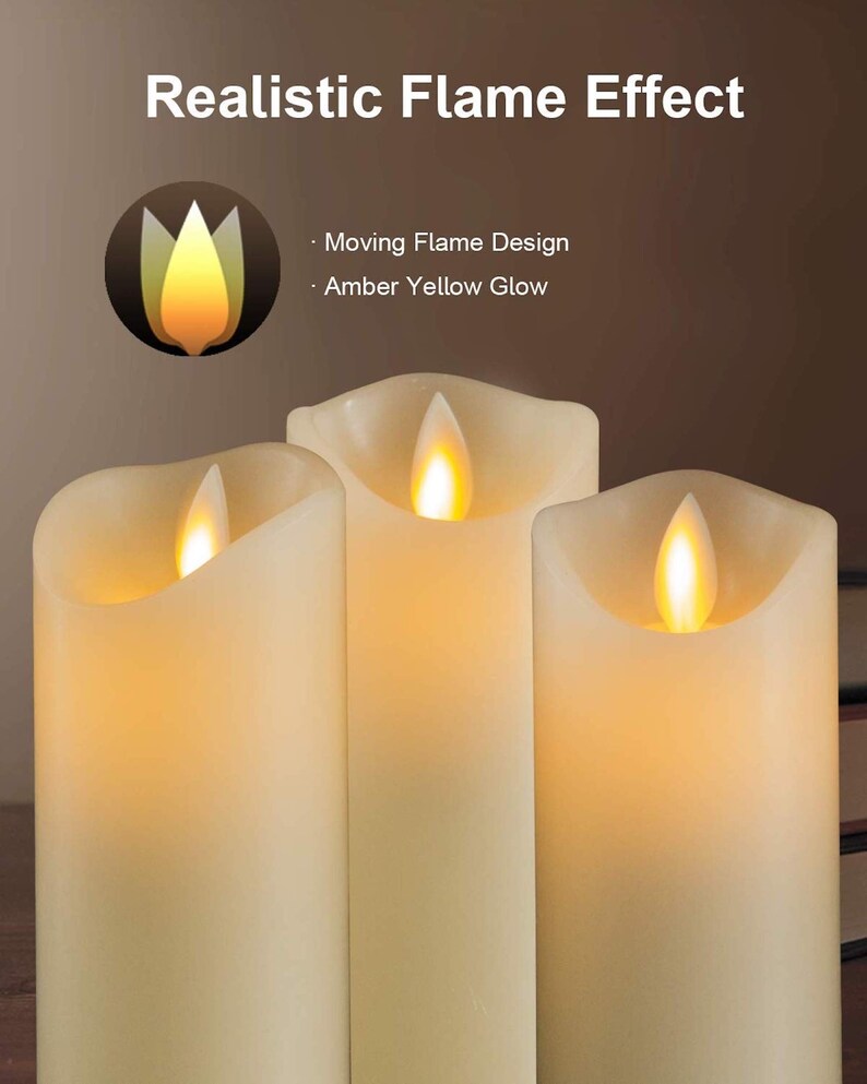 Flameless Candles Set of 5 (Φ3") LED Pillars Real Wax & Moving Flame Wick Flickering Candle with Remote Control Timer