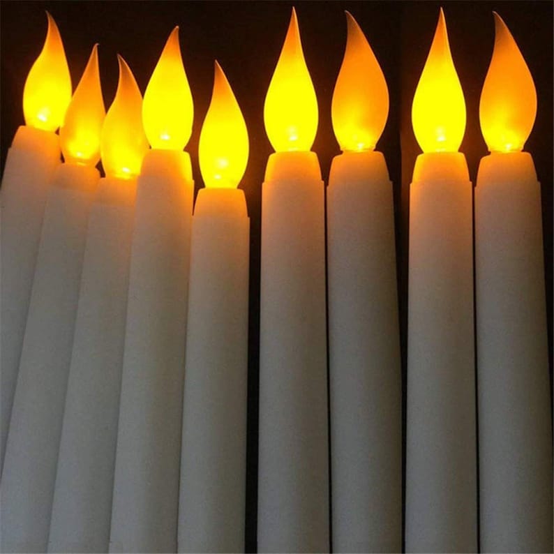 LED Tapered Candlesticks Flameless Candles Battery Operated Remote Plastic and Flickering Amber Yellow Flame, 11" Tall x 0.75" Base