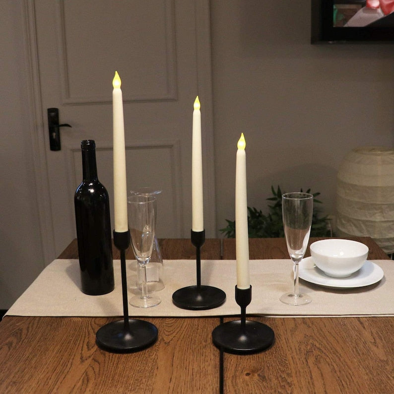 LED Tapered Candlesticks Flameless Candles Battery Operated Remote Plastic and Flickering Amber Yellow Flame, 11" Tall x 0.75" Base