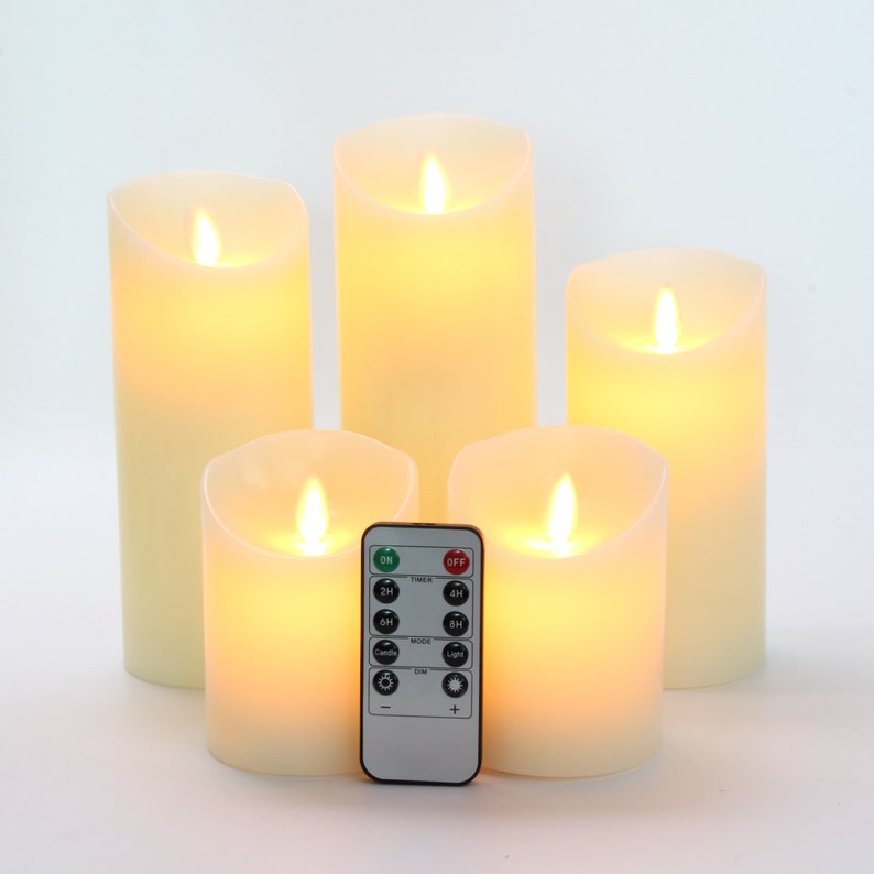Flameless Candles Set of 5 (Φ3") LED Pillars Real Wax & Moving Flame Wick Flickering Candle with Remote Control Timer